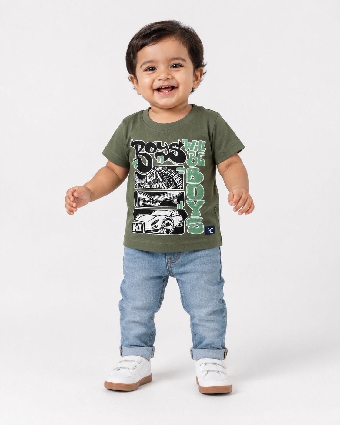 Kids' Boys Will Be Boys Oversized Print T-Shirt — Mint / Sage