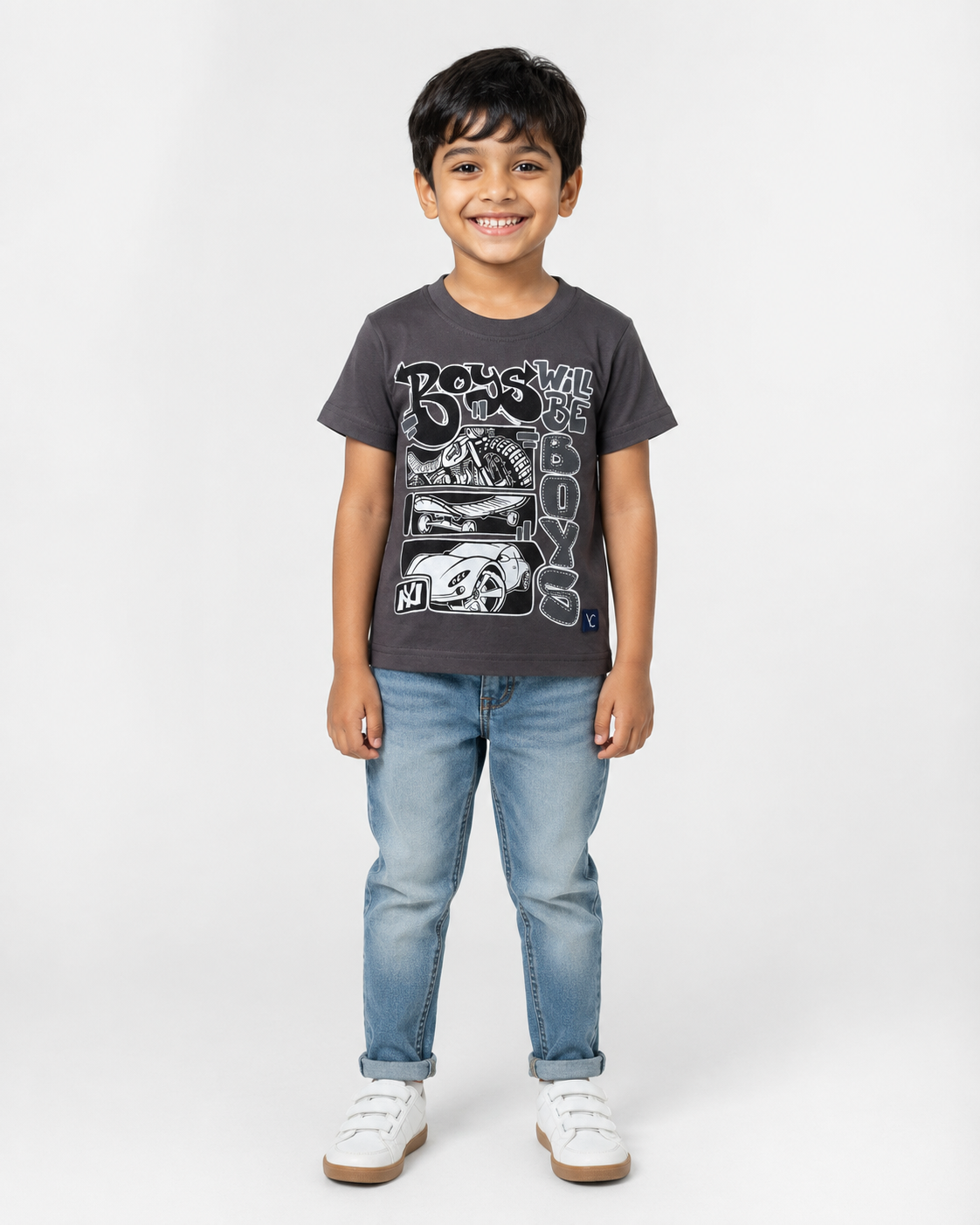 Kids' Boys Will Be Boys Oversized Print T-Shirt — Charcoal Grey